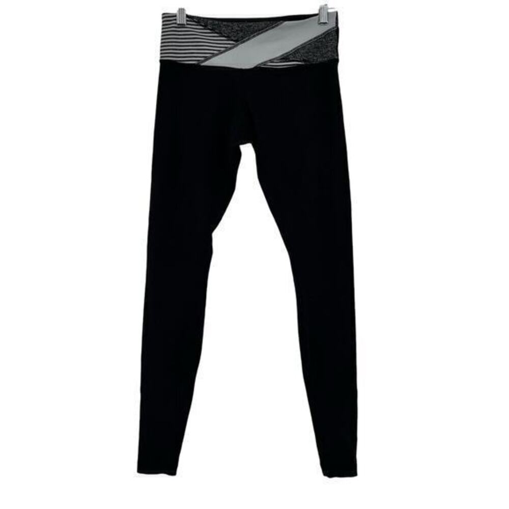 Lululemon Wunder Under Pant Reversible Quilt Print Waist/ Solid Black size 6